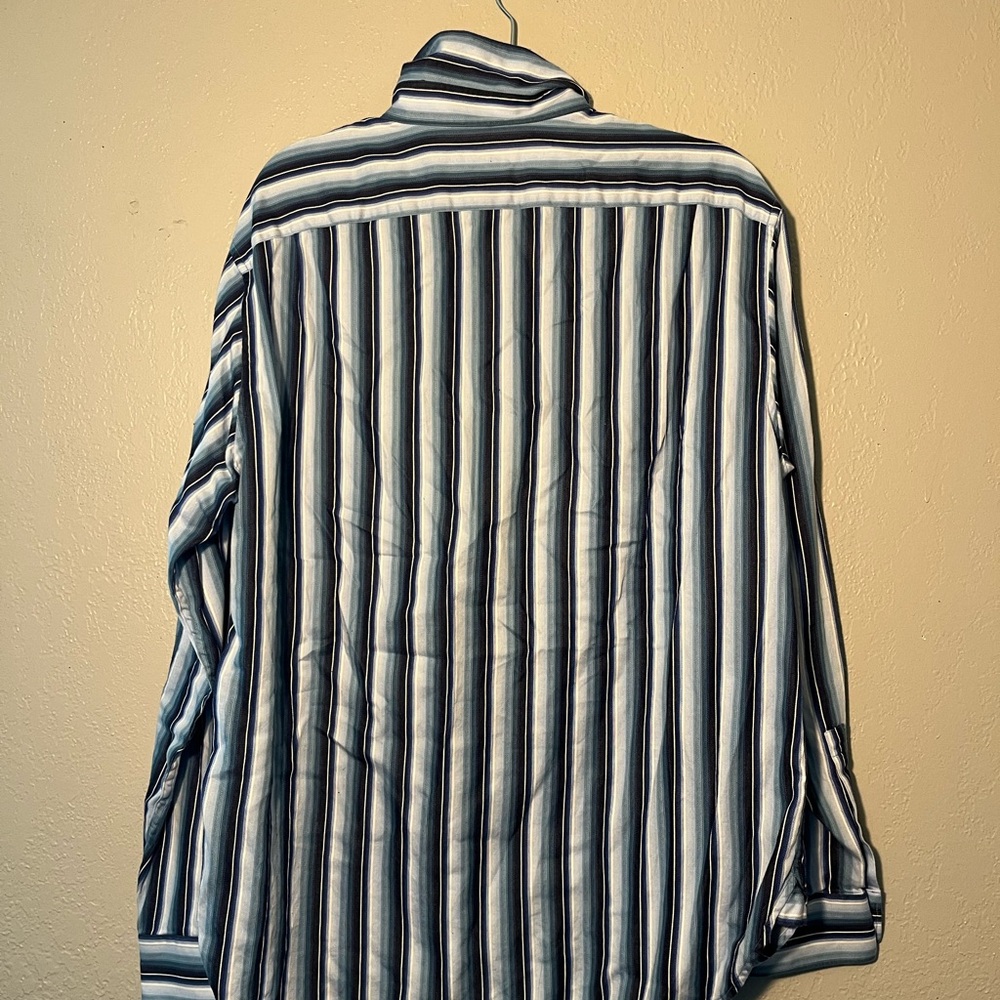 MICHAEL Michael Kors Blue White Stripe Casual Button Up Dress Shirt SZ L Cuffed - Picture 7 of 11